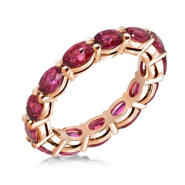 Eternity Ruby Wedding Band - Rose Gold Plated Sterling Silver Oval Ring
