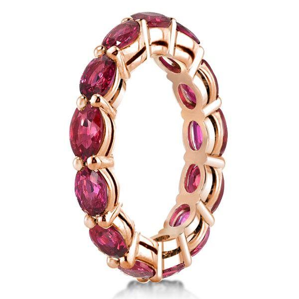 Eternity Ruby Wedding Band - Rose Gold Plated Sterling Silver Oval Ring