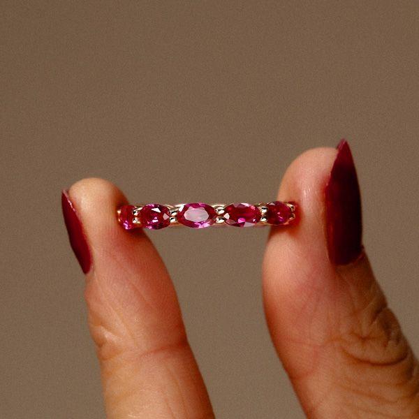 Eternity Ruby Wedding Band - Rose Gold Plated Sterling Silver Oval Ring