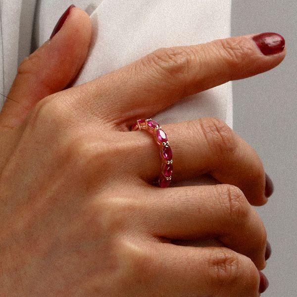 Eternity Ruby Wedding Band - Rose Gold Plated Sterling Silver Oval Ring