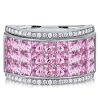 Princess Cut Pink Stone Invisible Setting Half Eternity Wedding Band in Sterling Silver