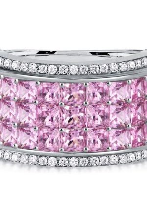 Princess Cut Pink Stone Invisible Setting Half Eternity Wedding Band in Sterling Silver