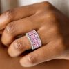 Princess Cut Pink Stone Invisible Setting Half Eternity Wedding Band in Sterling Silver