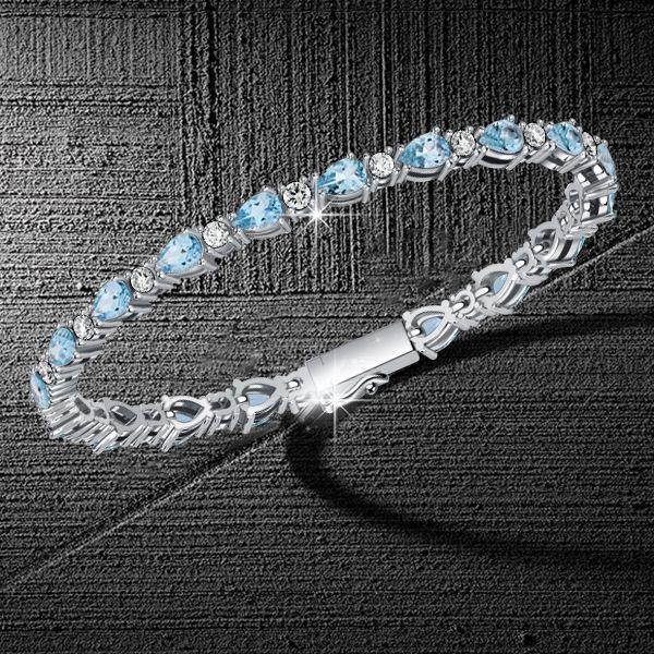 Aquamarine Pear-Shaped 925 Sterling Silver Bracelet for Weddings