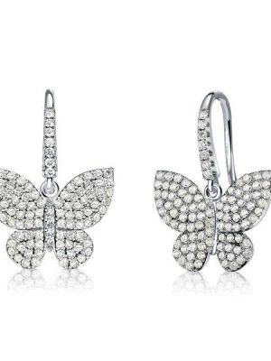 Butterfly Earrings Sterling Silver White Sapphire Drop Dangle Earrings for Women