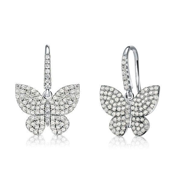 Butterfly Earrings Sterling Silver White Sapphire Drop Dangle Earrings for Women