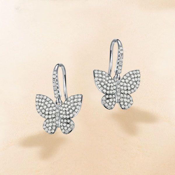 Butterfly Earrings Sterling Silver White Sapphire Drop Dangle Earrings for Women