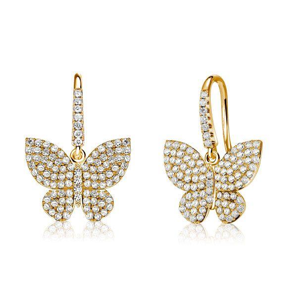 Butterfly Earrings Sterling Silver White Sapphire Drop Dangle Earrings for Women