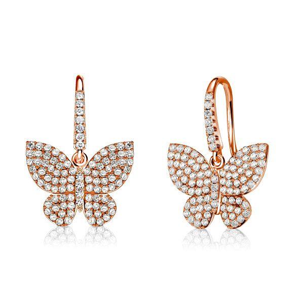Butterfly Earrings Sterling Silver White Sapphire Drop Dangle Earrings for Women