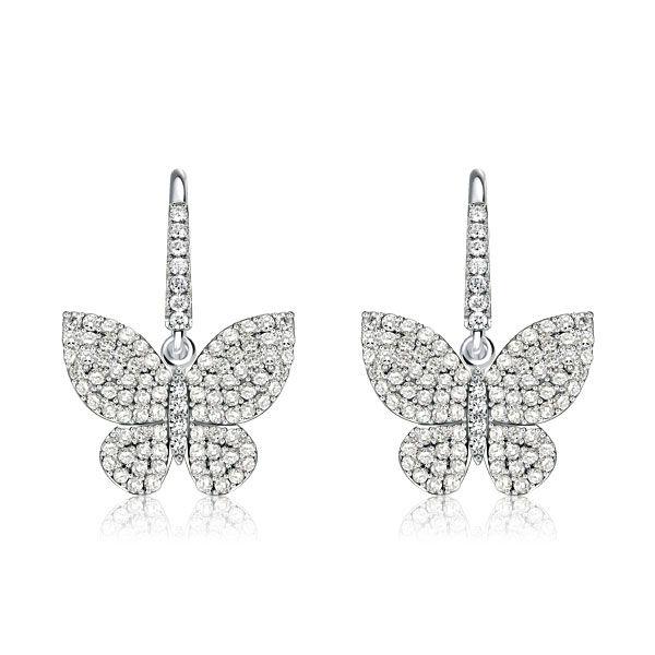 Butterfly Earrings Sterling Silver White Sapphire Drop Dangle Earrings for Women