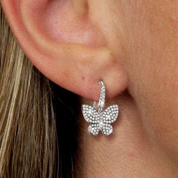 Butterfly Earrings Sterling Silver White Sapphire Drop Dangle Earrings for Women