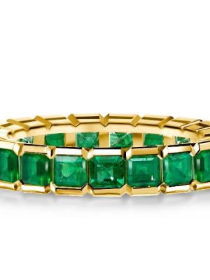 Emerald Asscher Cut Eternity Band - 18K Gold Plated Sterling Silver Wedding Ring
