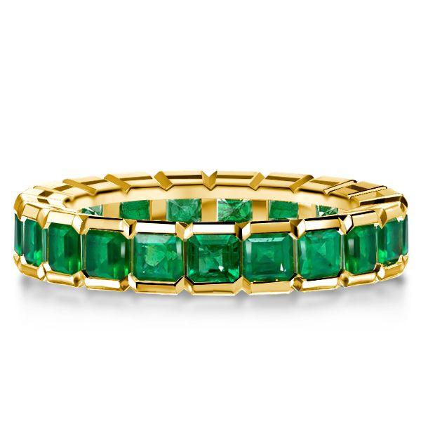 Emerald Asscher Cut Eternity Band - 18K Gold Plated Sterling Silver Wedding Ring
