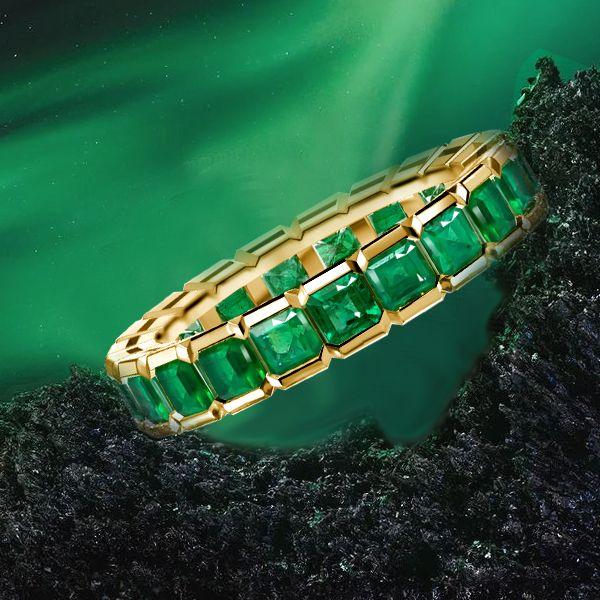 Emerald Asscher Cut Eternity Band - 18K Gold Plated Sterling Silver Wedding Ring