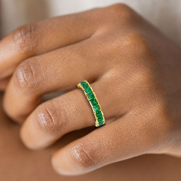 Emerald Asscher Cut Eternity Band - 18K Gold Plated Sterling Silver Wedding Ring
