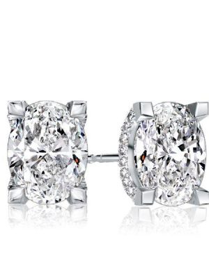 Oval White Sapphire Stud Earrings in Sterling Silver (5.75 CT)