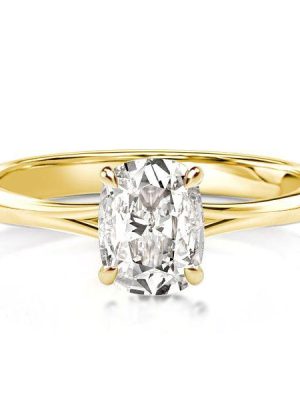 Cushion Cut Hidden Halo Engagement Ring - 1.5 CT Simulated Diamond, 18K Gold Plated Sterling Silver