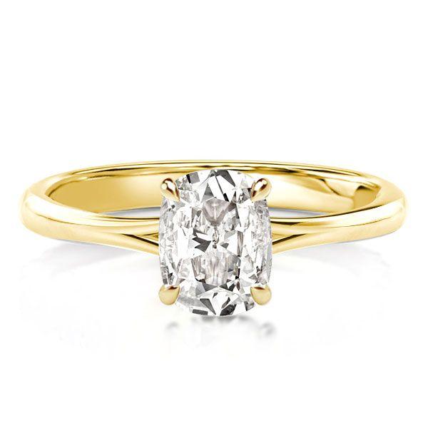 Cushion Cut Hidden Halo Engagement Ring - 1.5 CT Simulated Diamond, 18K Gold Plated Sterling Silver