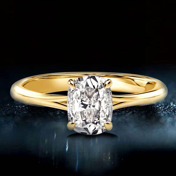 Cushion Cut Hidden Halo Engagement Ring - 1.5 CT Simulated Diamond, 18K Gold Plated Sterling Silver