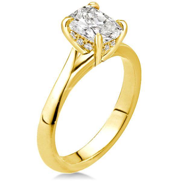 Cushion Cut Hidden Halo Engagement Ring - 1.5 CT Simulated Diamond, 18K Gold Plated Sterling Silver