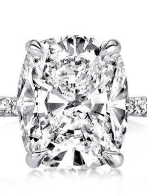 Cushion Cut White Sapphire Hidden Halo Engagement Ring - Sterling Silver