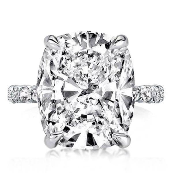 Cushion Cut White Sapphire Hidden Halo Engagement Ring - Sterling Silver