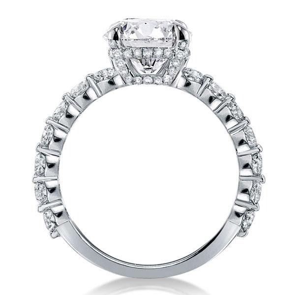 Cushion Cut White Sapphire Hidden Halo Engagement Ring - Sterling Silver