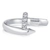 Sterling Silver Nail Design Wedding Band - Round Cut, Rhodium Plated