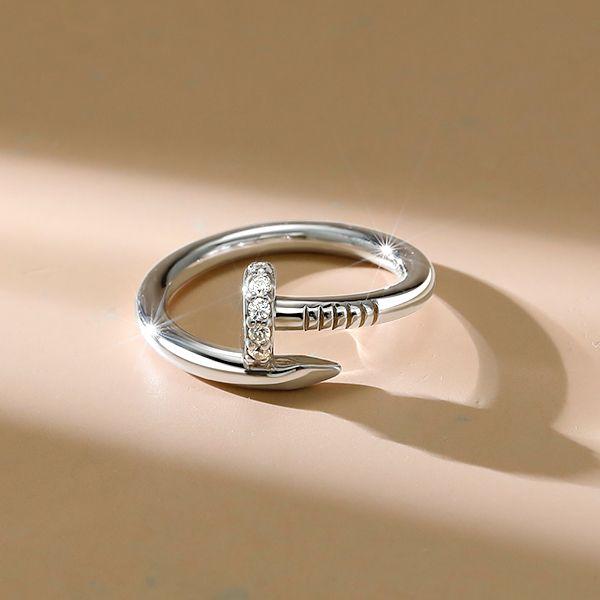 Sterling Silver Nail Design Wedding Band - Round Cut, Rhodium Plated