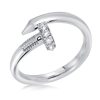 Sterling Silver Nail Design Wedding Band - Round Cut, Rhodium Plated