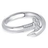 Sterling Silver Nail Design Wedding Band - Round Cut, Rhodium Plated