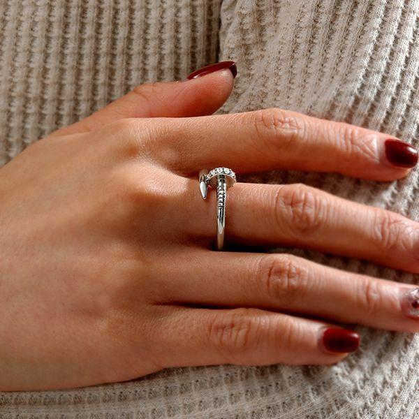 Sterling Silver Nail Design Wedding Band - Round Cut, Rhodium Plated