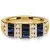 Emerald Cut Blue Sapphire Wedding Band in 18K Gold Plated Sterling Silver