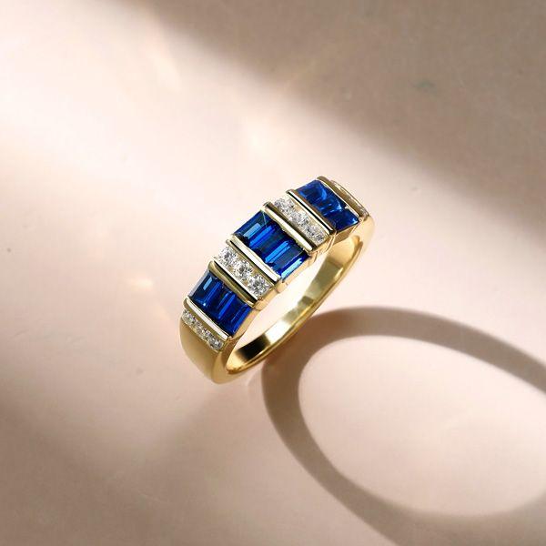 Emerald Cut Blue Sapphire Wedding Band in 18K Gold Plated Sterling Silver