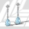 Created Aquamarine Pear Cut Drop Earrings in 925 Sterling Silver
