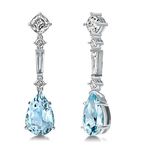 Created Aquamarine Pear Cut Drop Earrings in 925 Sterling Silver