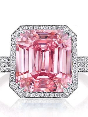 Emerald Cut Pink Sapphire Halo Engagement Ring - Sterling Silver