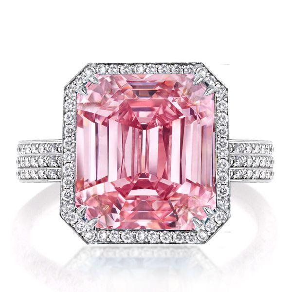 Emerald Cut Pink Sapphire Halo Engagement Ring - Sterling Silver
