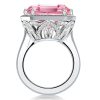 Emerald Cut Pink Sapphire Halo Engagement Ring - Sterling Silver