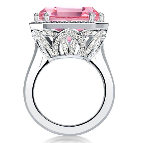 Emerald Cut Pink Sapphire Halo Engagement Ring - Sterling Silver