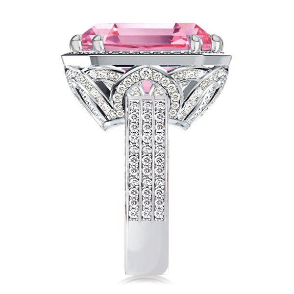 Emerald Cut Pink Sapphire Halo Engagement Ring - Sterling Silver