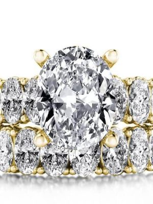 Oval Cut Bridal Set with 16.00 CT. TW. Stones in 18K Gold Plated Sterling Silver