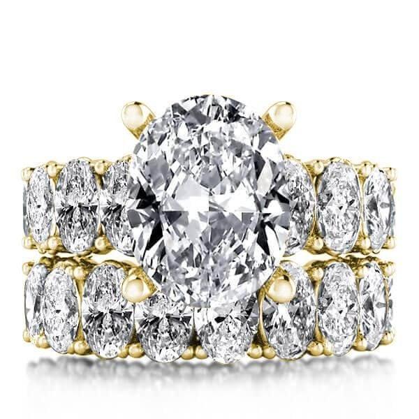 Oval Cut Bridal Set with 16.00 CT. TW. Stones in 18K Gold Plated Sterling Silver