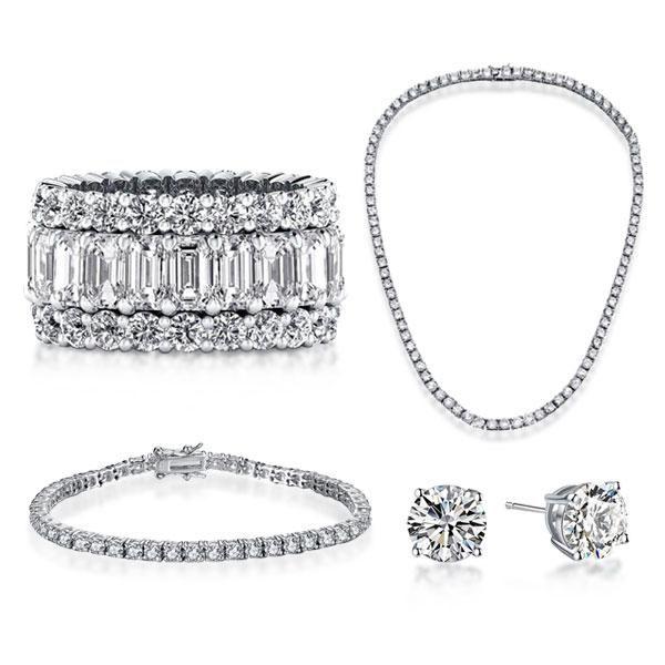 Sterling Silver Round & Baguette Cut CZ Jewelry Set - Ring & Earrings (8.25 CT. TW.)