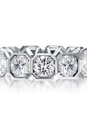 Round Cut White Sapphire Half Eternity Band in Rhodium Plated Sterling Silver