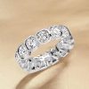 Round Cut White Sapphire Half Eternity Band in Rhodium Plated Sterling Silver