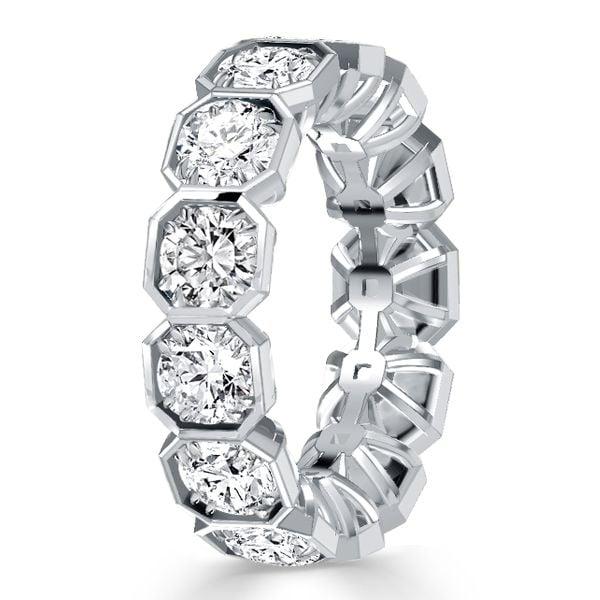 Round Cut White Sapphire Half Eternity Band in Rhodium Plated Sterling Silver