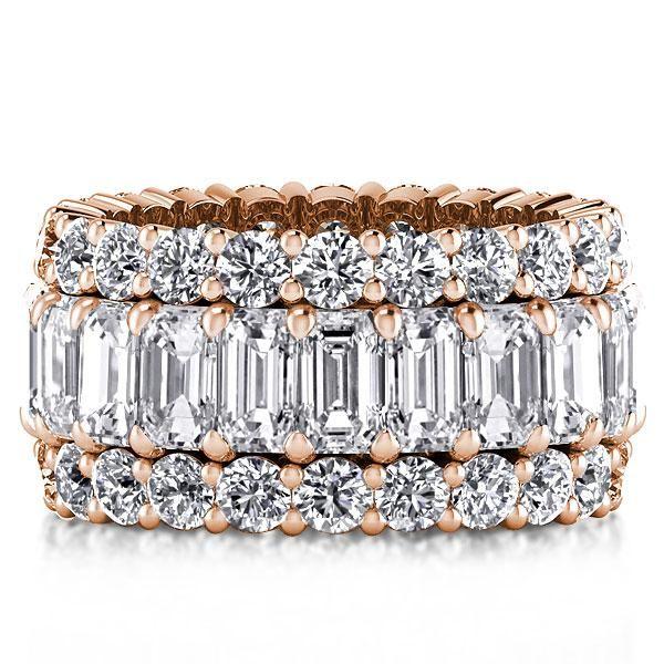 Rose Gold & White Sapphire Wedding Band - Sterling Silver, Triple Row Sparkle