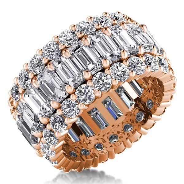 Rose Gold & White Sapphire Wedding Band - Sterling Silver, Triple Row Sparkle