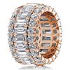 Rose Gold & White Sapphire Wedding Band - Sterling Silver, Triple Row Sparkle